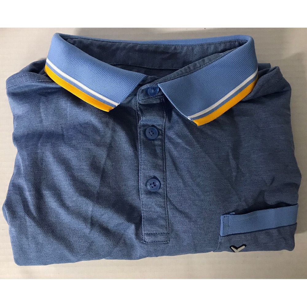 Callaway Opti Dri Golf Polo Lg Blue W/ Striped Sleeves And Collar‎